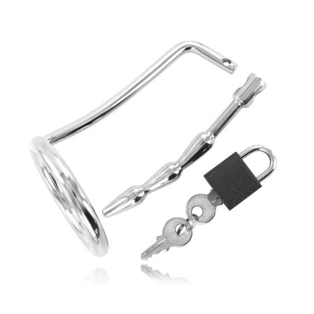METAL HARD ANILLO TESTiCULOS CON PLUG URETRA CASTIDAD